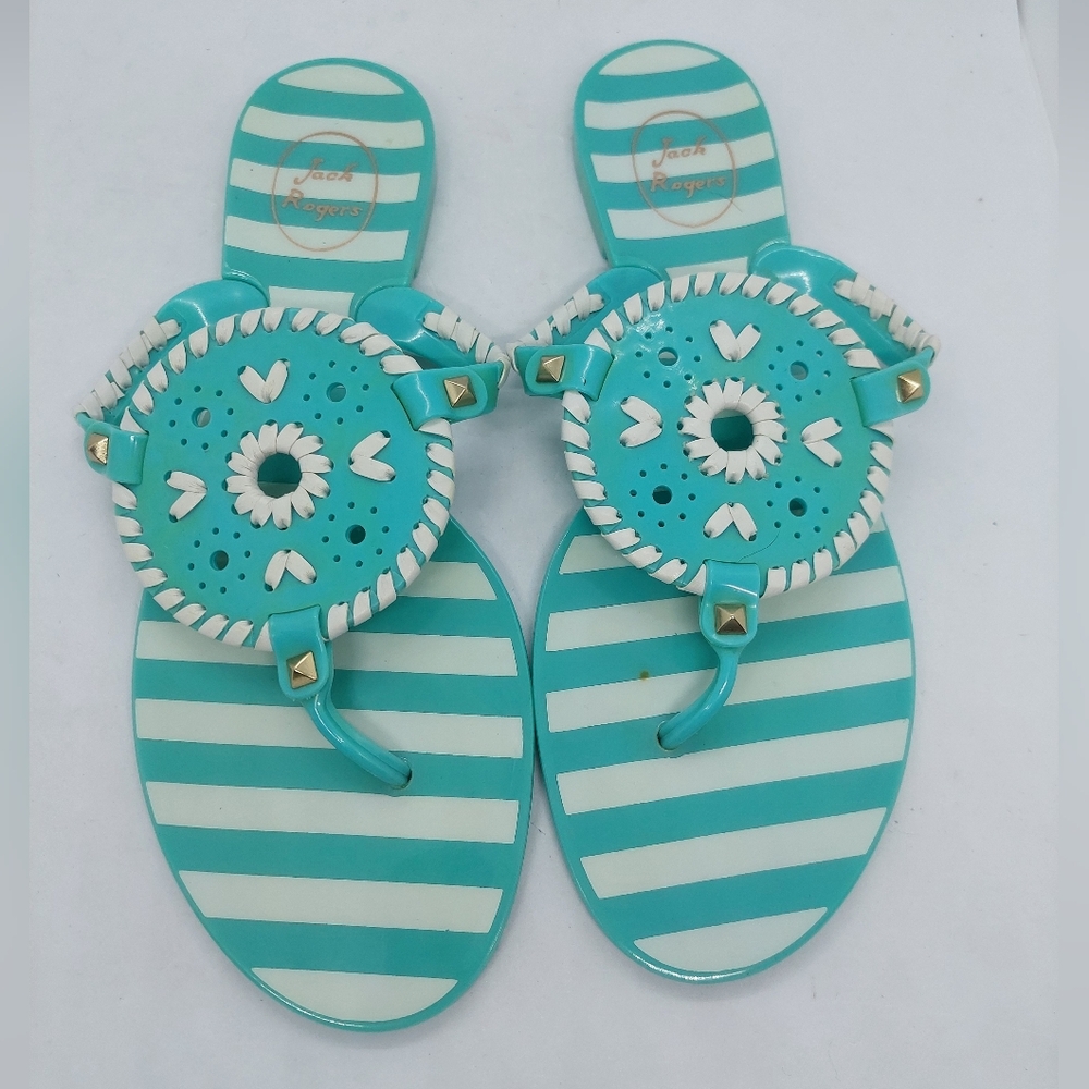 Jack Rogers Georgica Jelly Sandals Turquoise White Women's Size 10 Resortwear